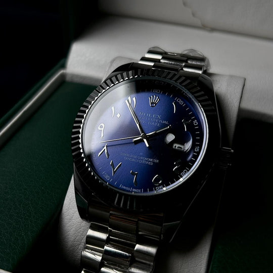 Rolex Day Date Arabic Style For Him - Silver Blue - Giiz store