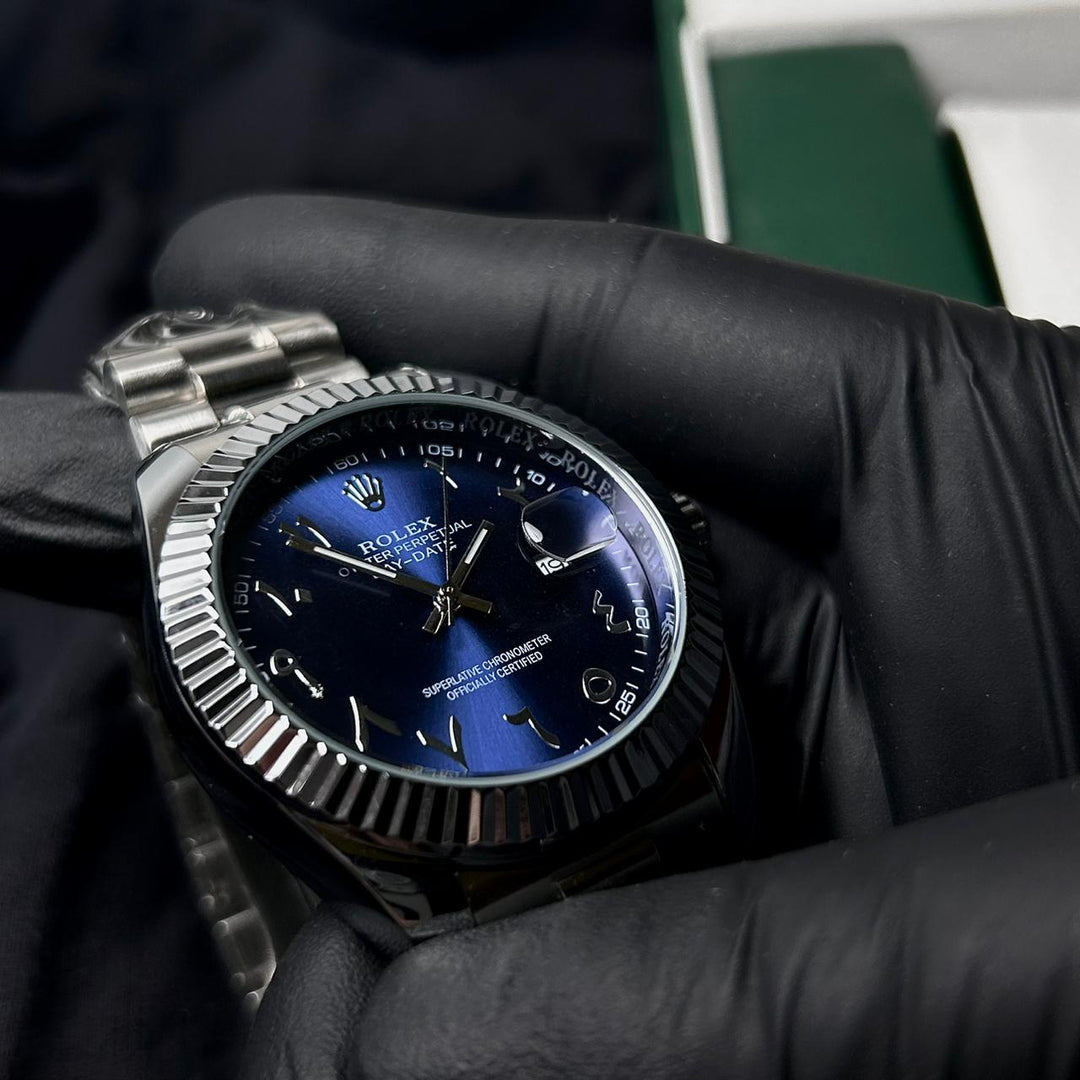Rolex Day Date Arabic Style For Him - Silver Blue - Giiz store