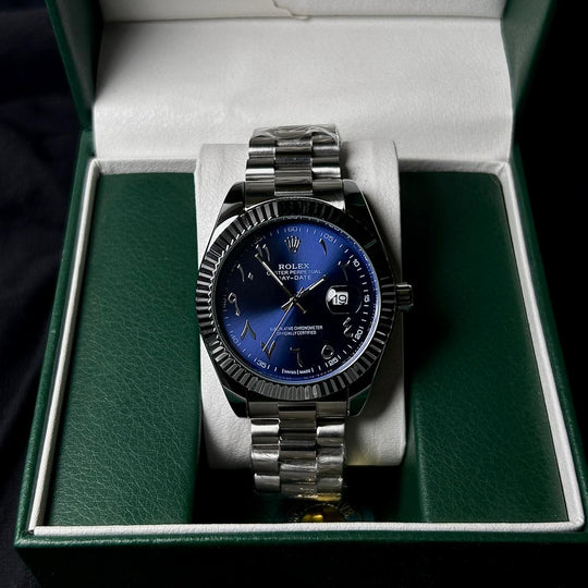 Rolex Day Date Arabic Style For Him - Silver Blue - Giiz store