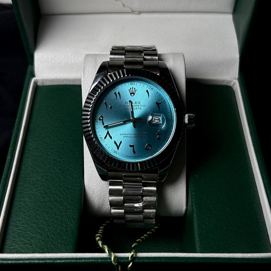 Rolex Day Date Arabic Style For Him - Silver Turquoise - Giiz store