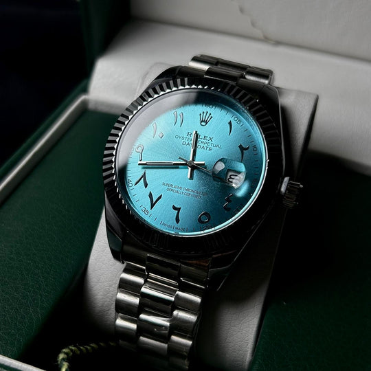 Rolex Day Date Arabic Style For Him - Silver Turquoise - Giiz store