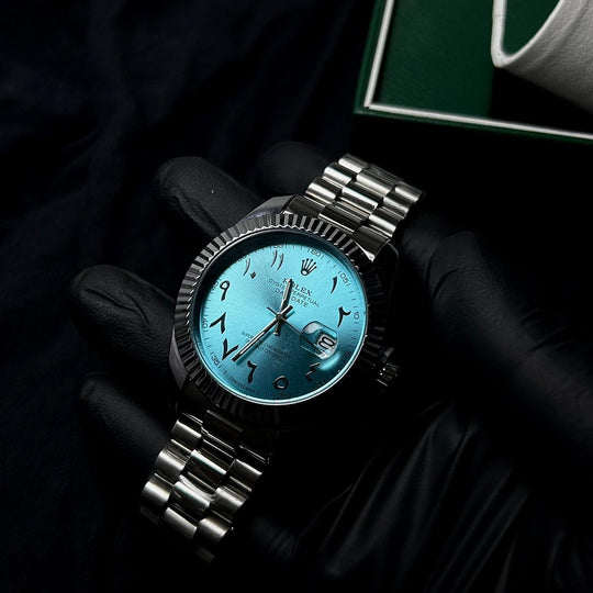 Rolex Day Date Arabic Style For Him - Silver Turquoise - Giiz store