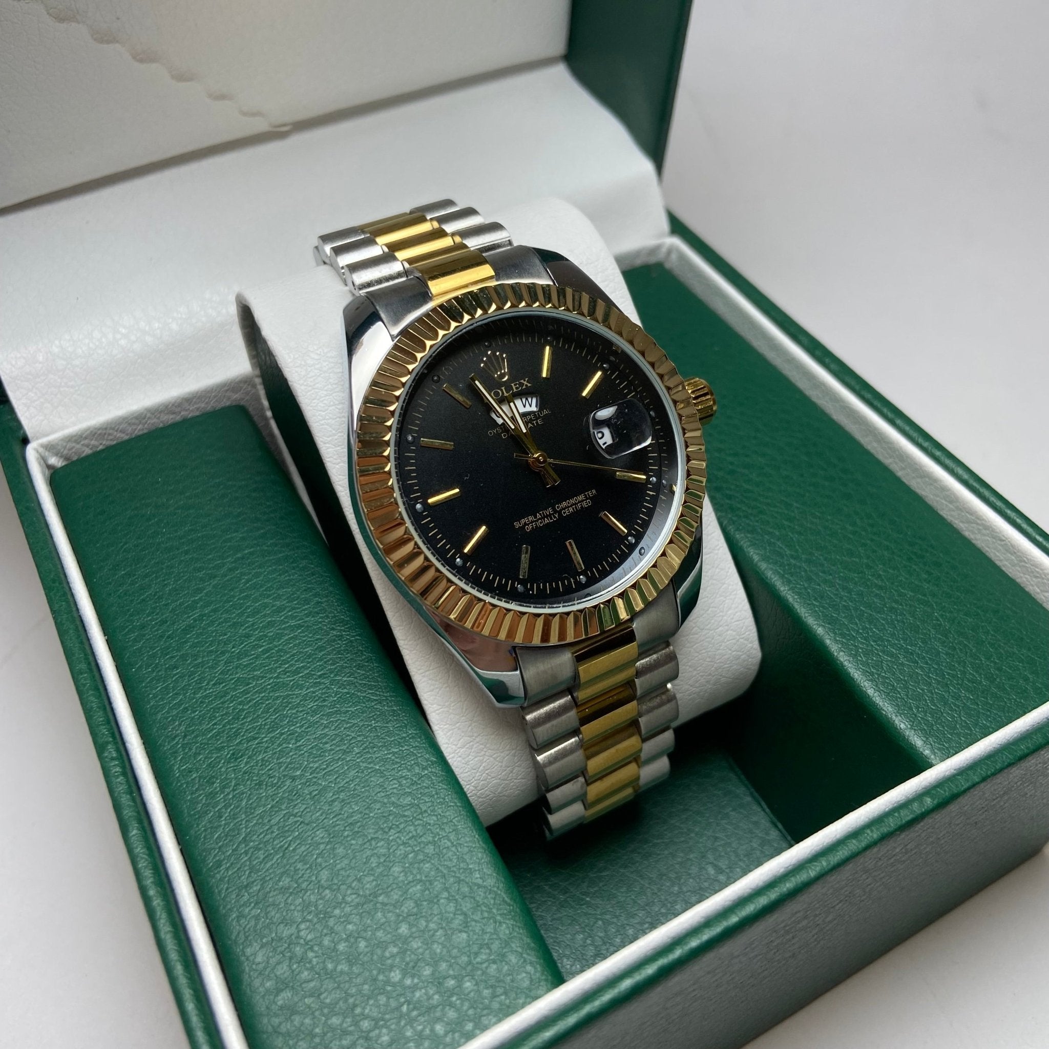 時計 ROLEX Rolex Men's Two-Tone Genuine 4link Rolex Day Date For Him - Two-Tone with Black Dial - Giiz store