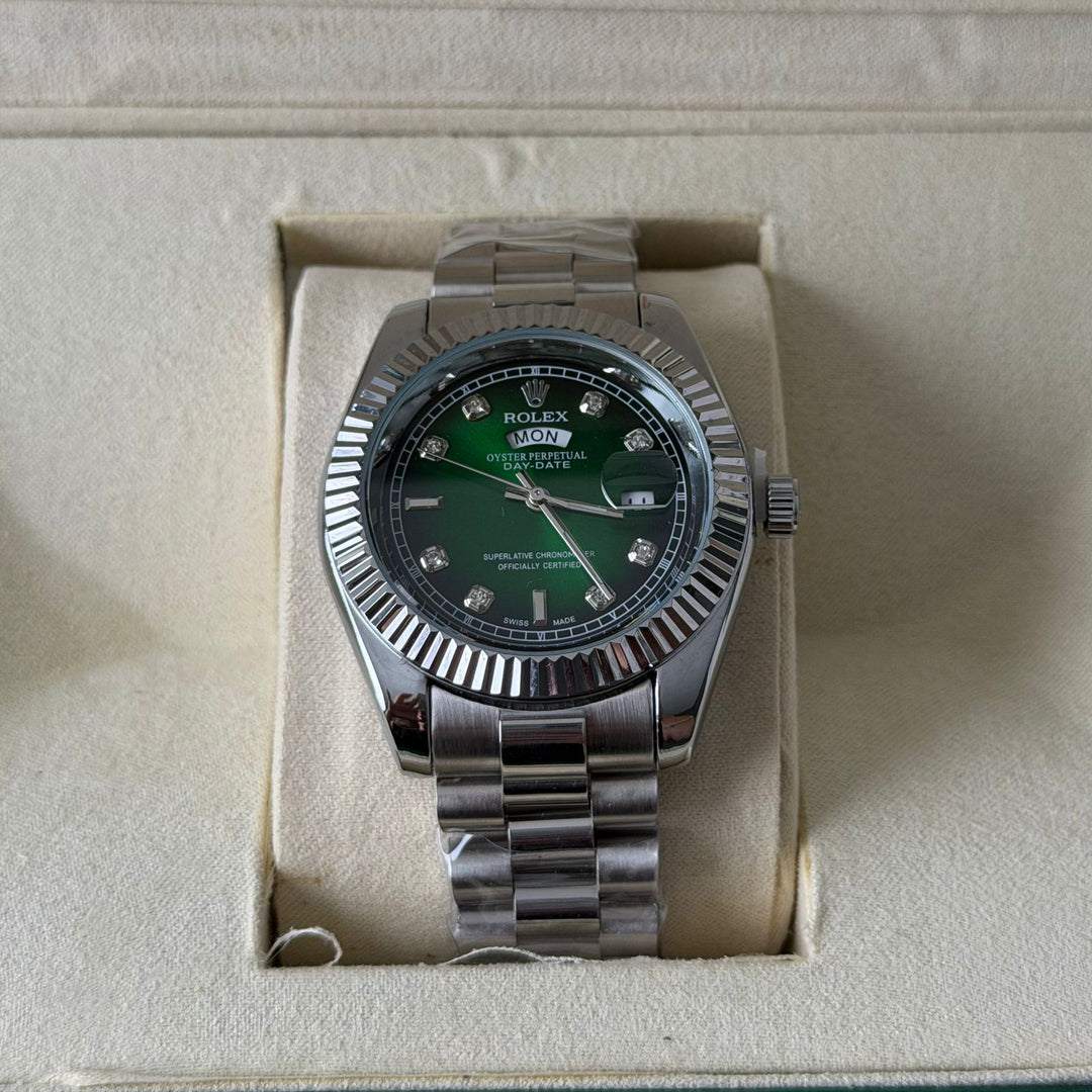 Rolex Day Date – Green Diamond Dial Silver - Giiz store