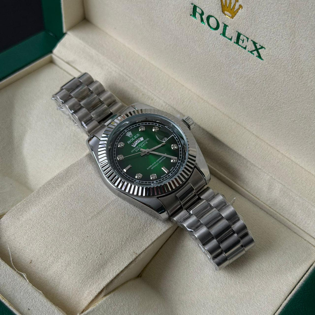 Rolex Day Date – Green Diamond Dial Silver - Giiz store