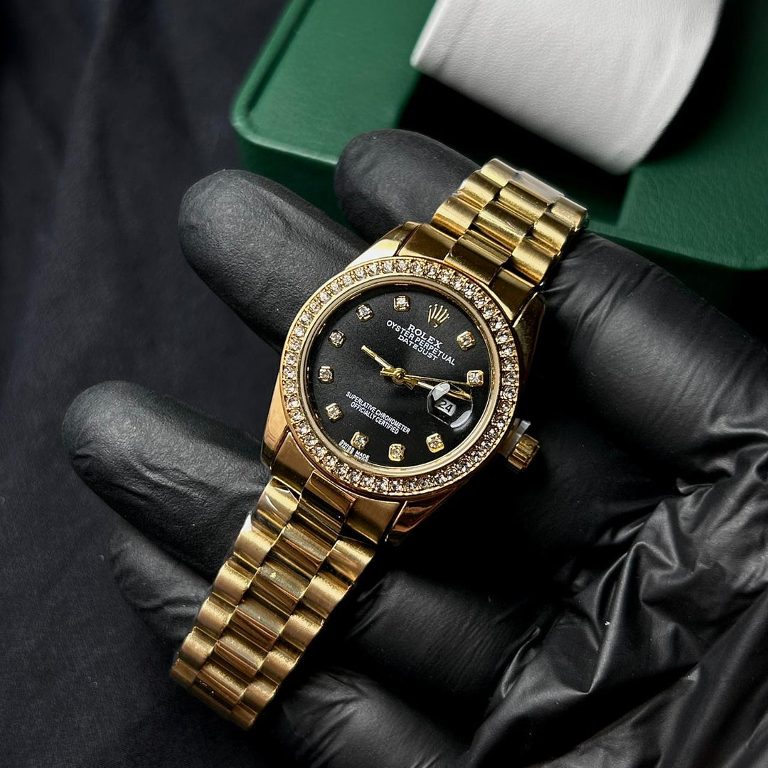 Rolex Full Diamond Date Just For Her - Golden Black - Giiz store