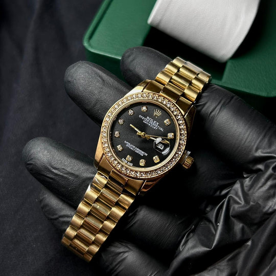 Rolex Full Diamond Date Just For Her - Golden Black - Giiz store