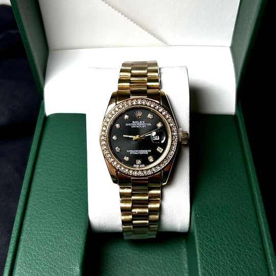 Rolex Full Diamond Date Just For Her - Golden Black - Giiz store
