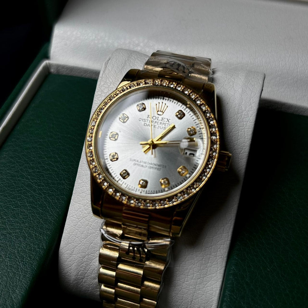 Rolex Full Diamond Date Just For Her - Golden Silver - Giiz store