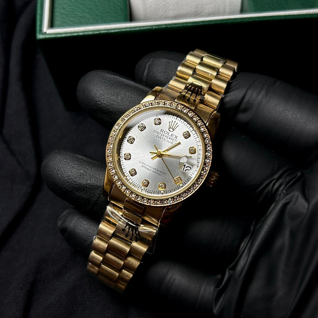 Rolex Full Diamond Date Just For Her - Golden Silver - Giiz store