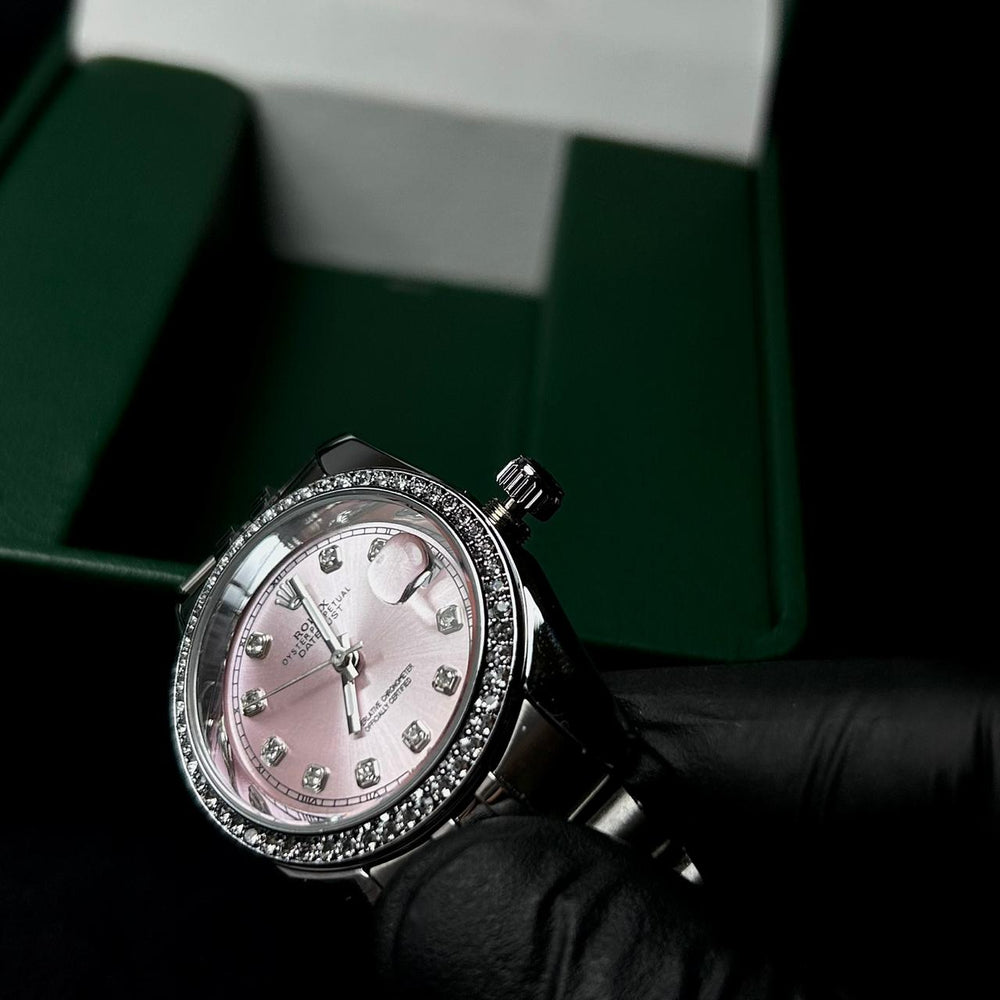 Rolex Full Diamond Date Just 'Org Clasp' For Her - Silver Pink - Giiz store